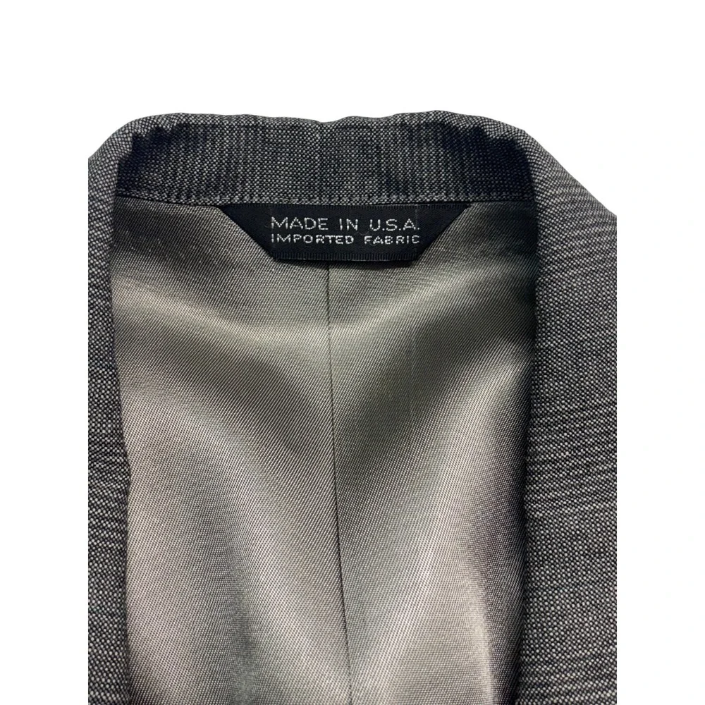 vtg 90s Perry Ellis 36S 29x28 Gray Plaid 2pc Pant Suit Wool Pleated Cuffed USA